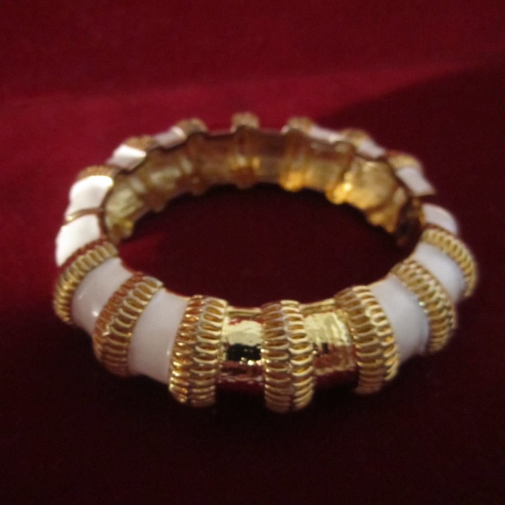 Vintage Enamel White and Goldtone Cuff Bracelet